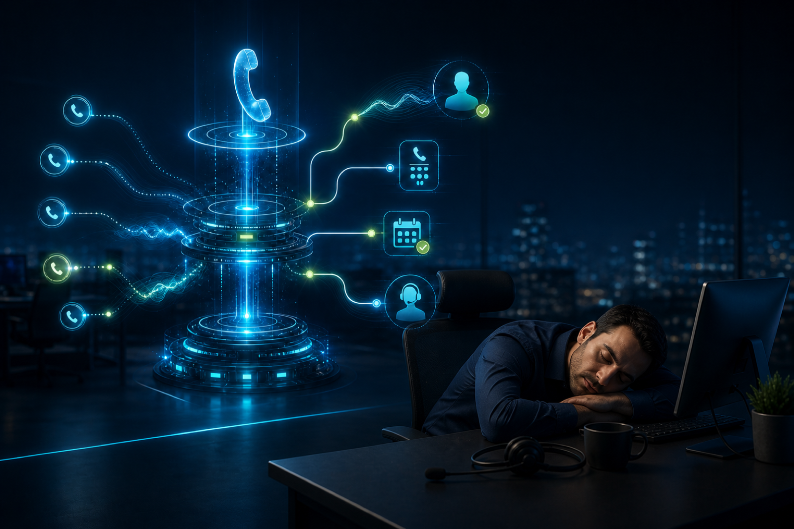 Autonomous auto dialler processing calls while an operator rests at a desk